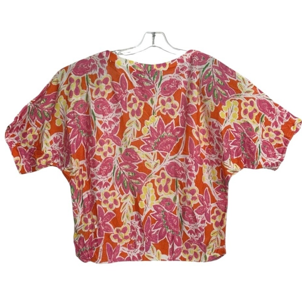 Lauren Ralph Lauren Knit Top Women Orange Pink Floral Dolman Sleeve Botanical M